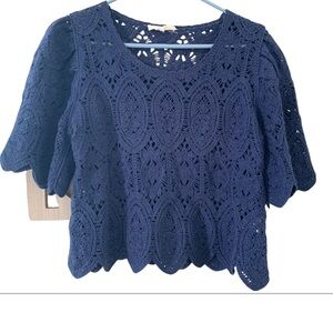 Navy Blue Crocheted Lace Women's Top SIZE S